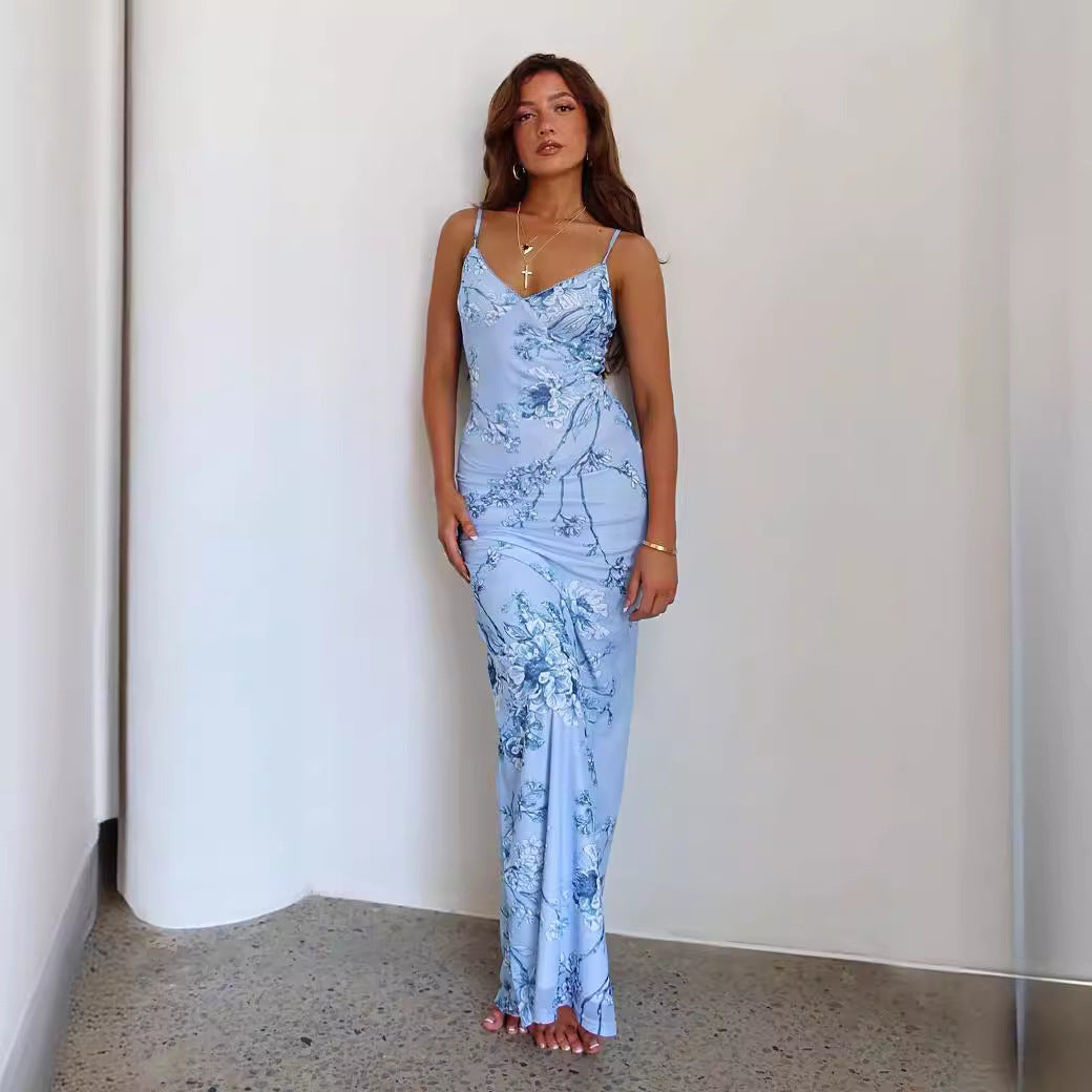 Women's long dress - Suitable for vacation wear, elegant and stylish, with a fitted design, printed pattern, and off-shoulder style
