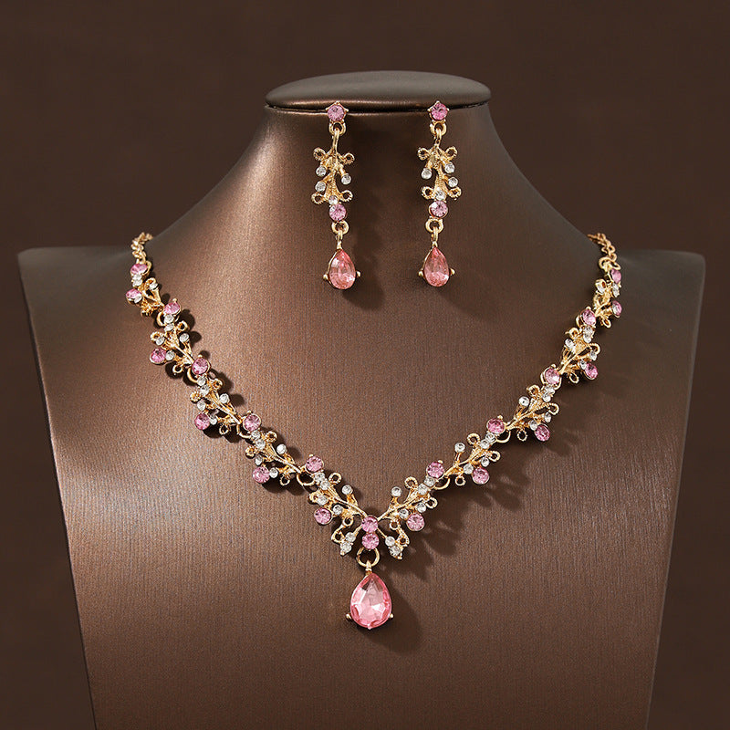 Black super sparkle minimalist retro bridal necklace earring set decoration wedding dress accessories evening party jewelry