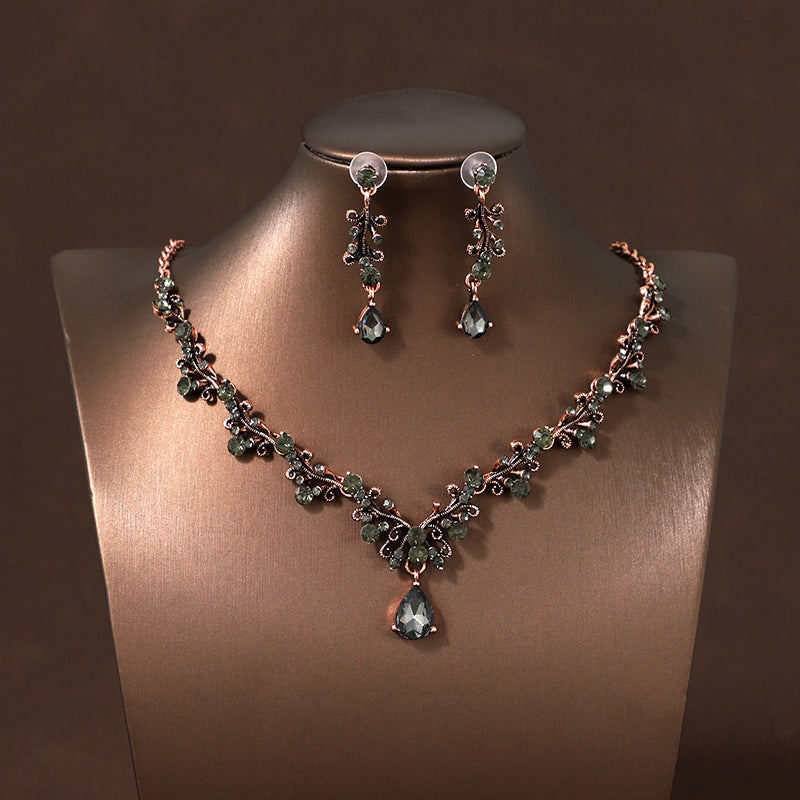 Black super sparkle minimalist retro bridal necklace earring set decoration wedding dress accessories evening party jewelry