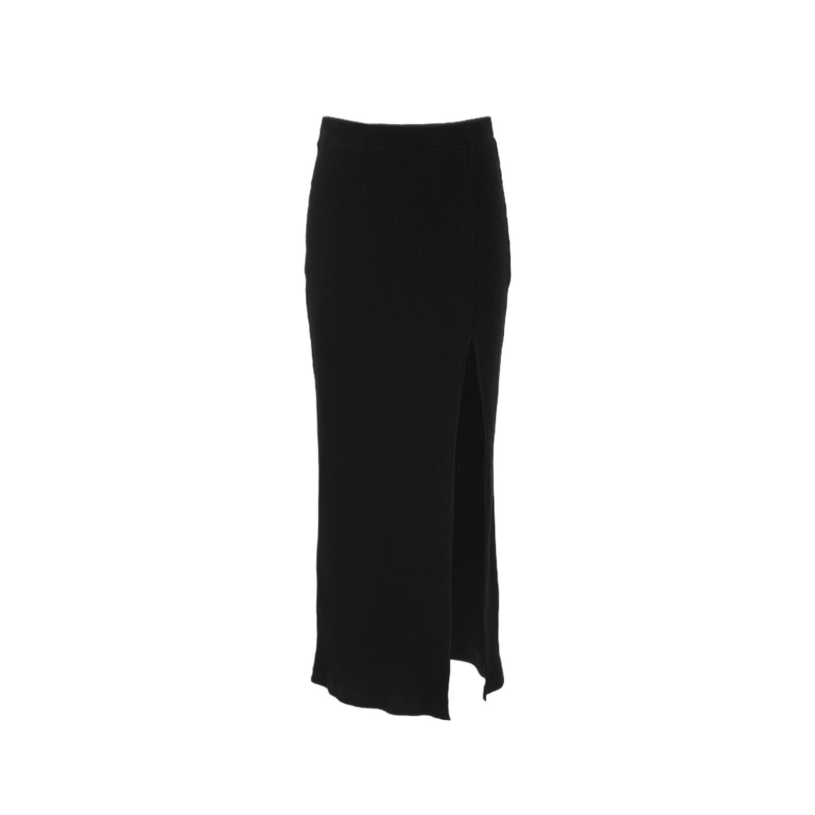 Black straight-cut slit knitted skirt - fashionable women's clothing