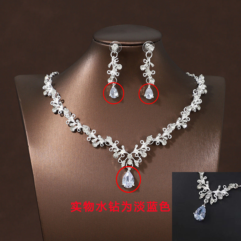 Black super sparkle minimalist retro bridal necklace earring set decoration wedding dress accessories evening party jewelry