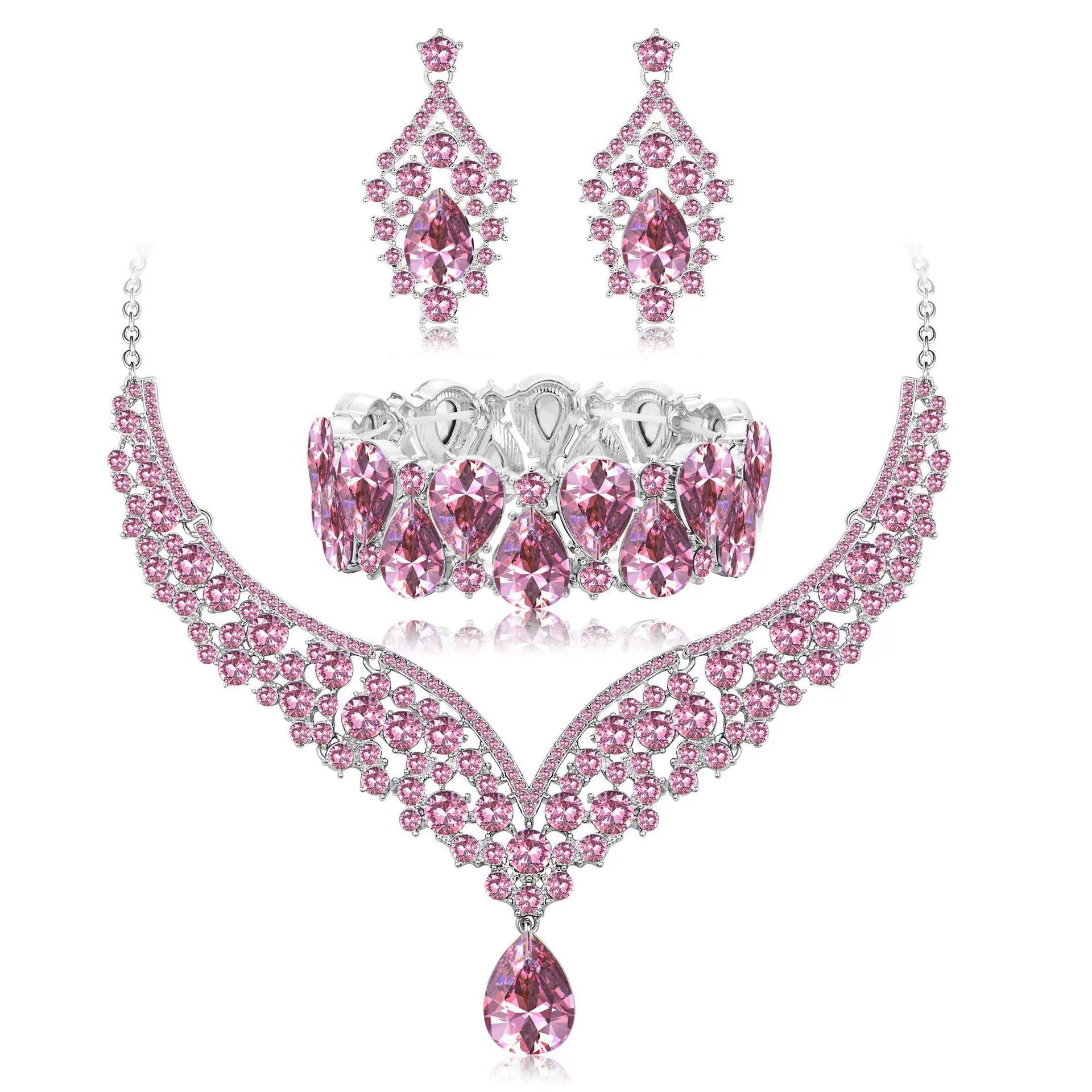 fashion jewelry sets -  creative new crystal necklace, earrings, and bracelet sets for brides, weddings, and banquets