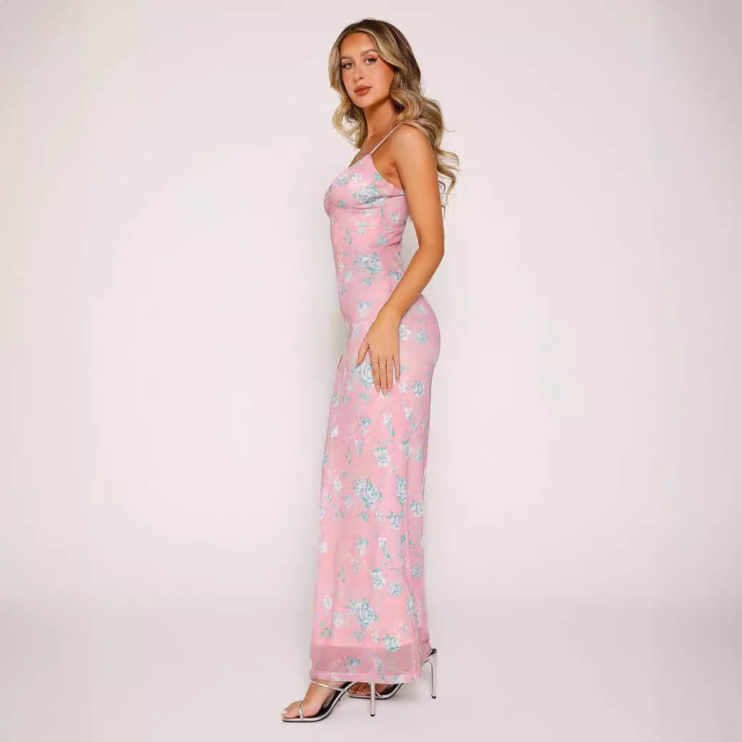 Women's long dress - Suitable for vacation wear, elegant and stylish, with a fitted design, printed pattern, and off-shoulder style