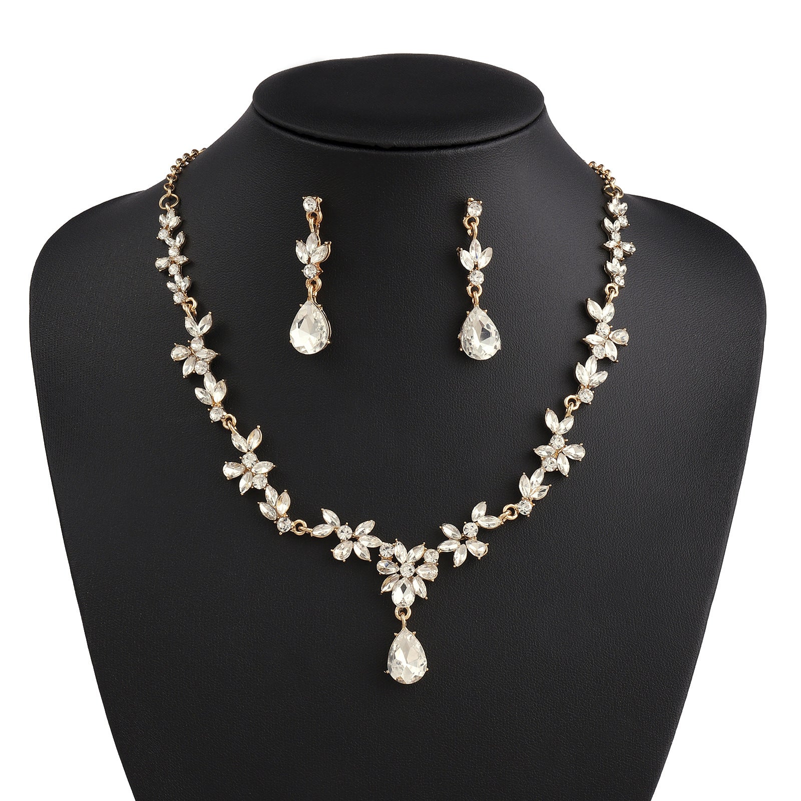 creative plum blossom necklace, earrings, and bracelet jewelry set - alloy, diamond-accented, bridal banquet dress, light luxury style