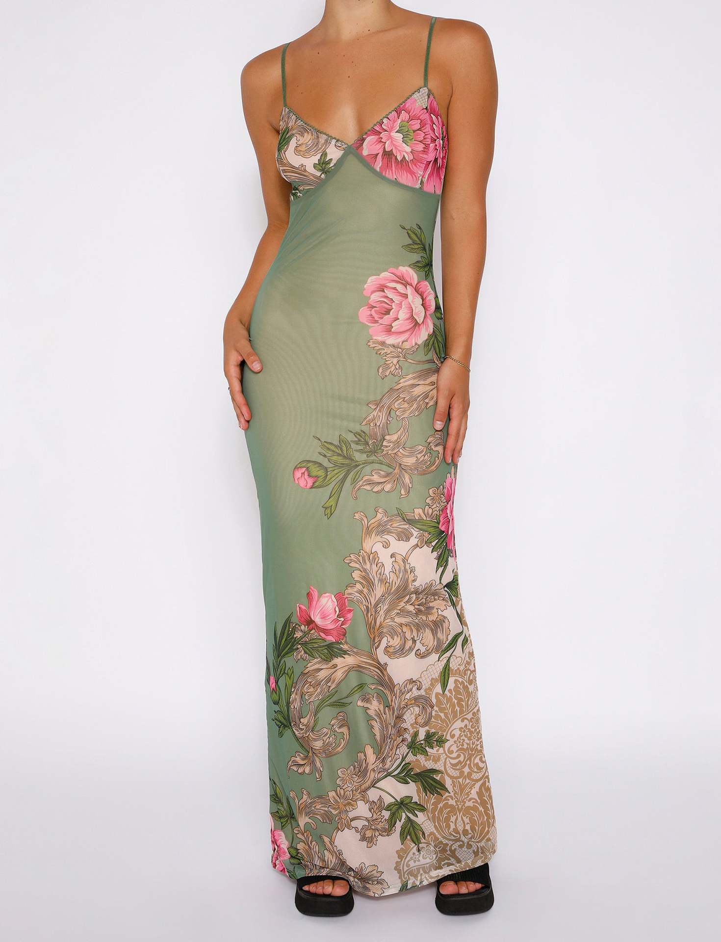 Women's long dress - Suitable for vacation wear, elegant and stylish, with a fitted design, printed pattern, and off-shoulder style