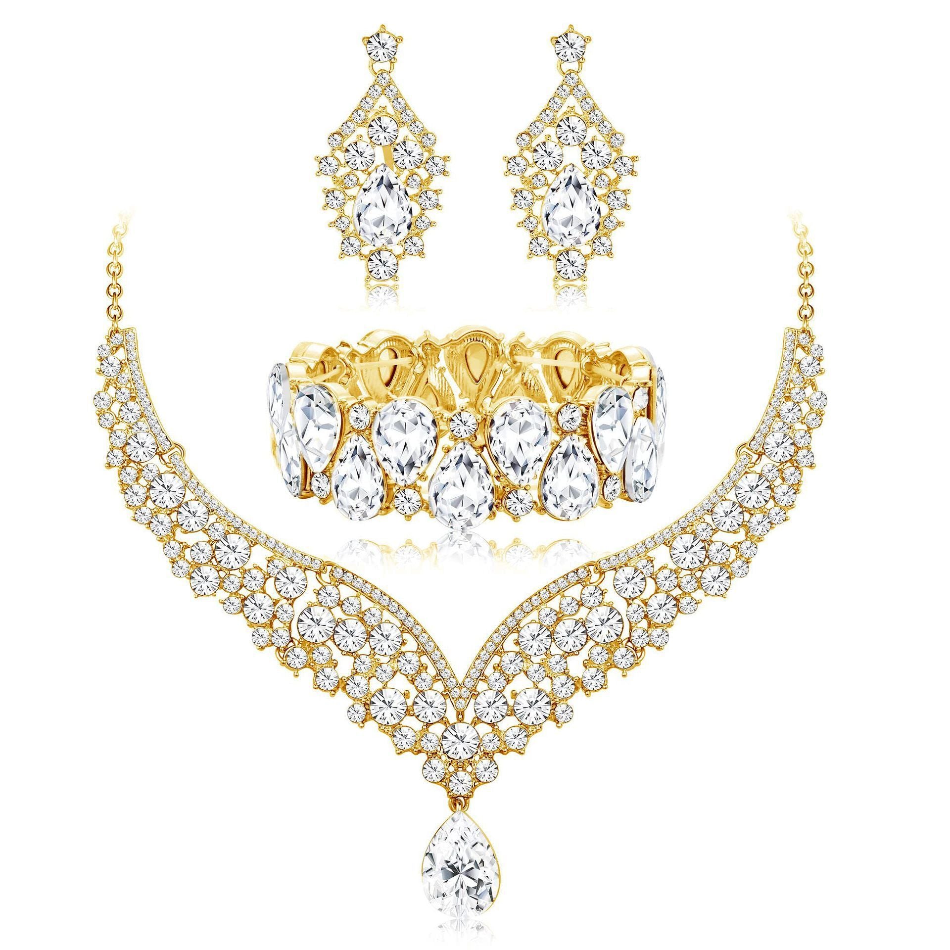 fashion jewelry sets -  creative new crystal necklace, earrings, and bracelet sets for brides, weddings, and banquets