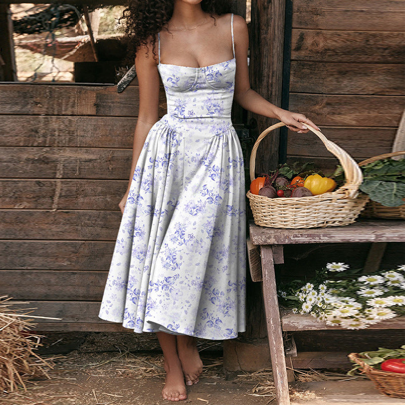 Bright-colored solid-color dress, strapless, tight waistline, fashionable and sexy, long dress
