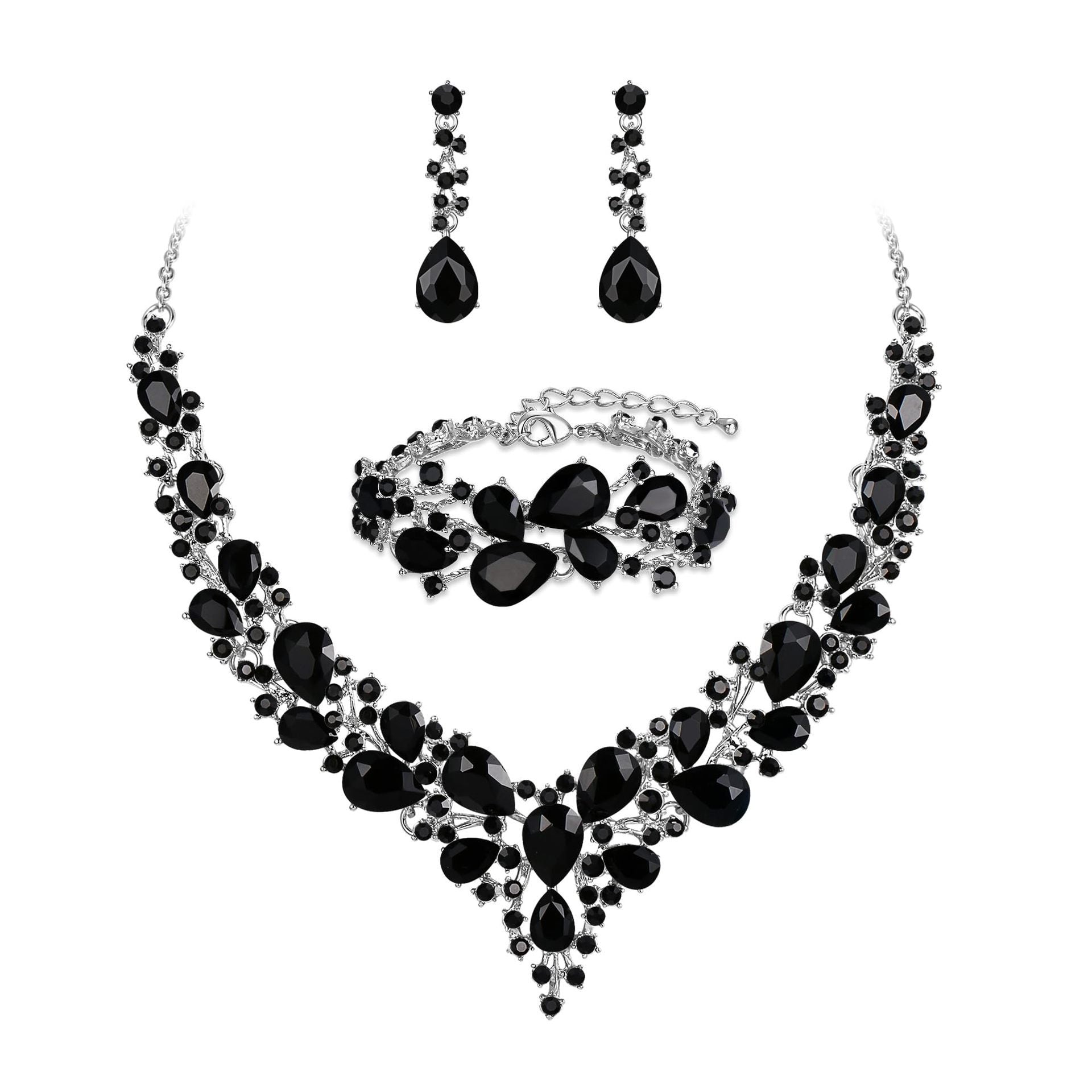 bridal necklace, earrings, and bracelet rhinestone wedding accessories - fashion jewelry set for wedding dresses, evening gowns, and special occasions
