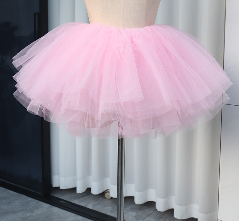 Mesh skirt, ballet skirt, short pleated skirt, high-end sexy hot girl pleated dress with pleats, solid fluffy skirt