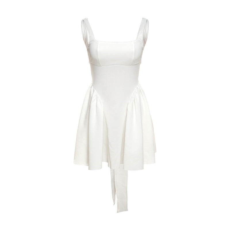 White short-style bow-shaped dress for formal occasion