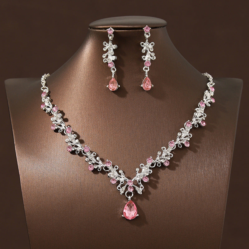 Black super sparkle minimalist retro bridal necklace earring set decoration wedding dress accessories evening party jewelry