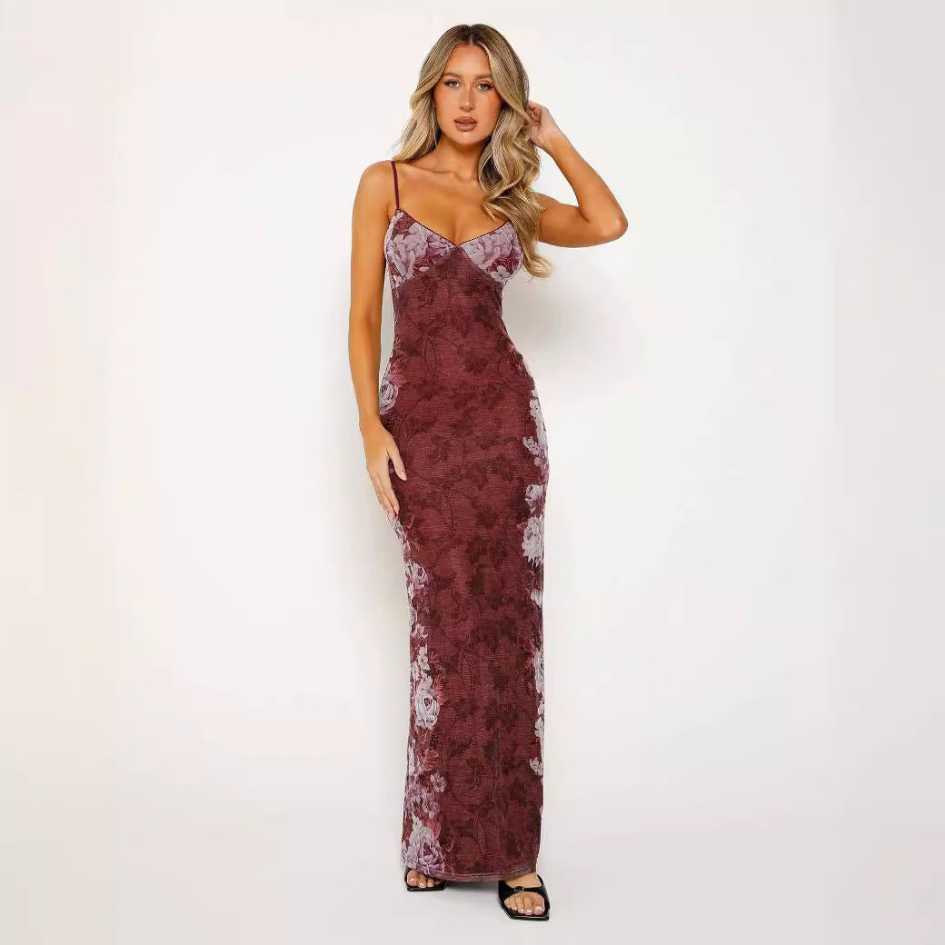 Women's long dress - Suitable for vacation wear, elegant and stylish, with a fitted design, printed pattern, and off-shoulder style